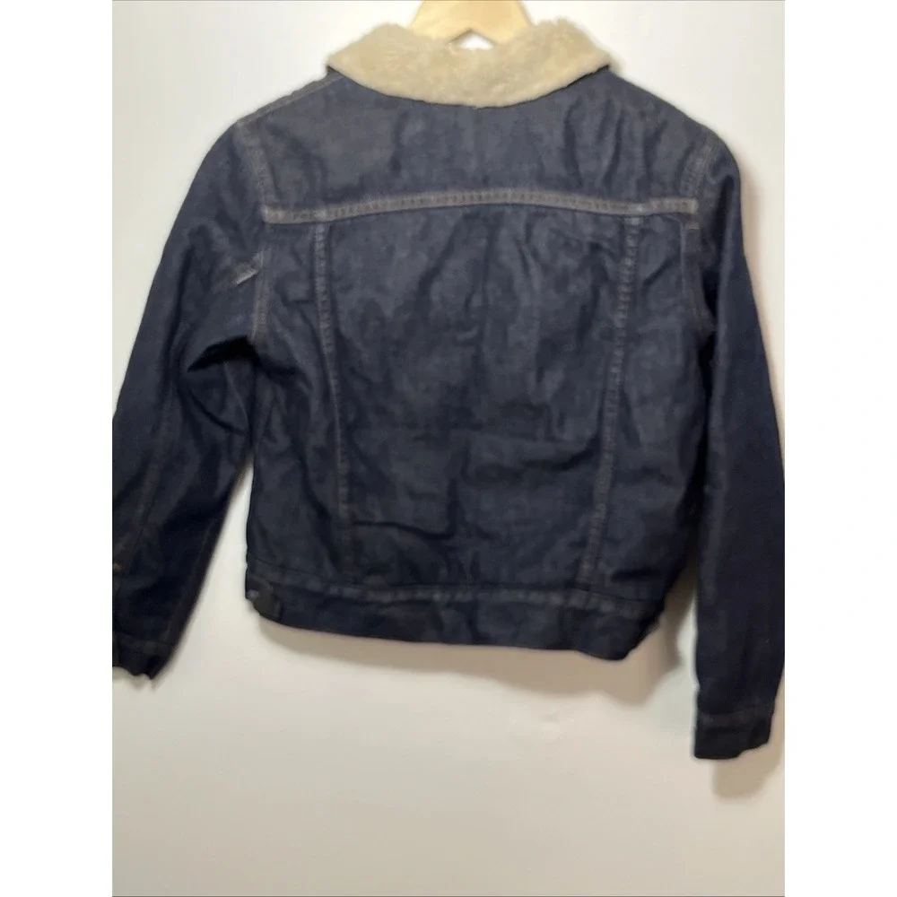 Gap Kids Sherpa Lined Collared Dark Wash Western Stitch Denim Jean Jacket‎ Large